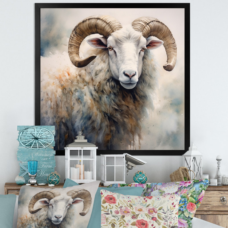 Wild Sheep II - animaux, art mural sur toile, Cadre flottant noir, H 24 po x l 24 po x P 1 po