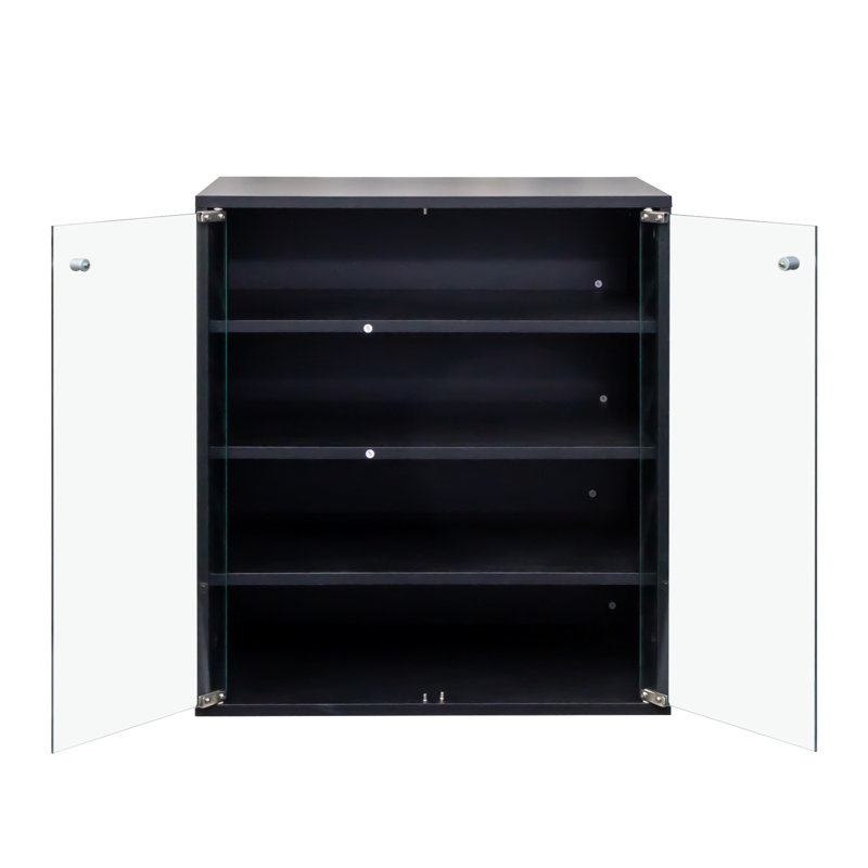Led Shoe Storage Container - 4 Tier Stackable Wooden Box With Glass Door For Sneakers & Tempered Display, Black
