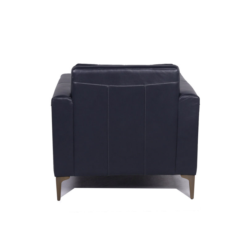 Fauteuil club capitonné Dannie, Cuir véritable bleu marine Counterbalance
