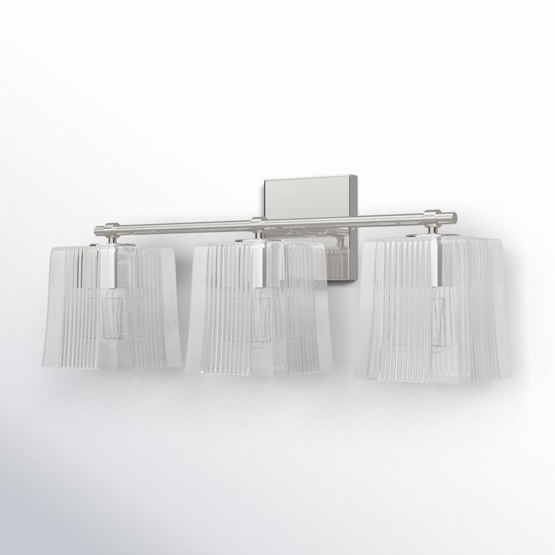 Kayda 3 Light Ribbed Dimmable Vanity Light, Polished Nickel