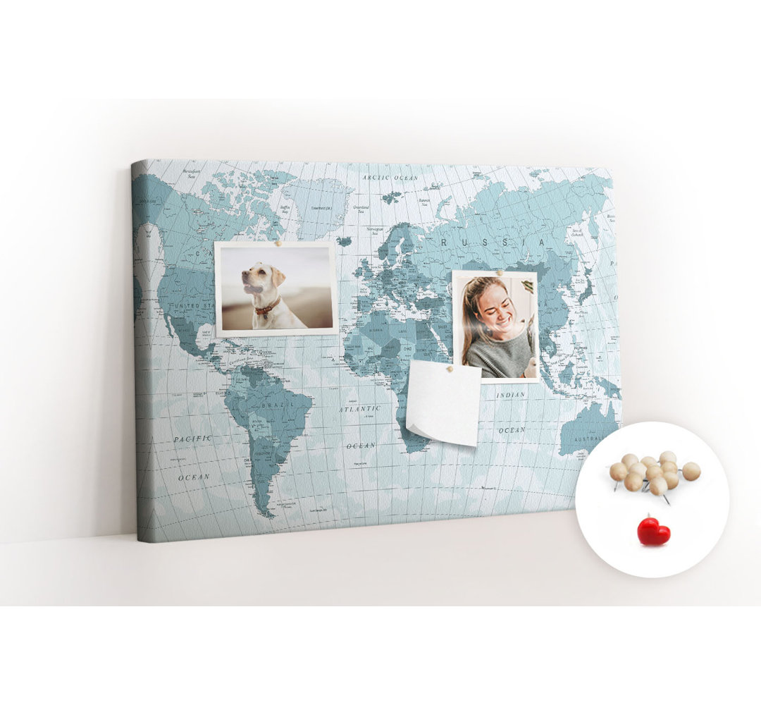 Wall Mounted bulletin board print decorative wall message pin boards home office corkboard Mapa świata