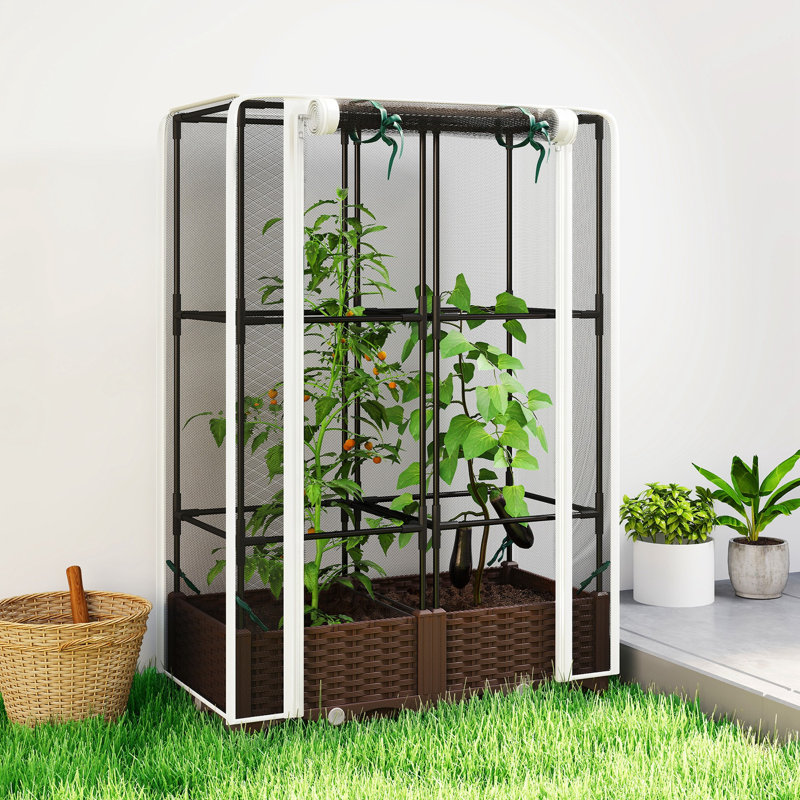 Raised Garden Bed with Trellis, White
