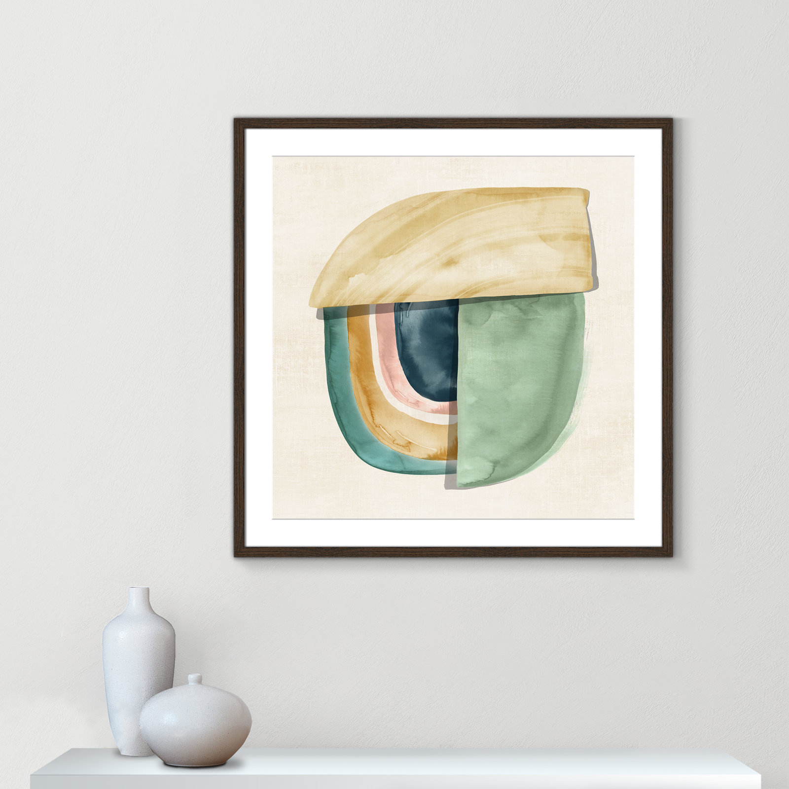 Louella "Shape Form II" Print by Emma Peal, 33.25" H x 33.25" W x 0.75" D, Walnut Wood Grain