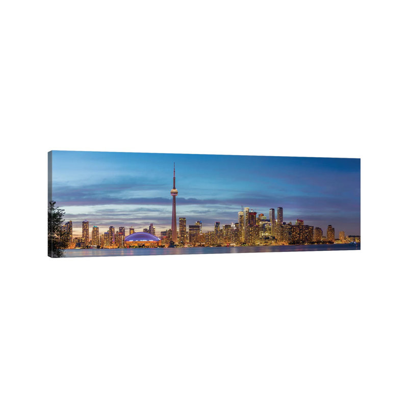 Skylines and CN Tower from Toronto Island Park, Toronto, Ontario, Canada 1 Piece Wrapped Canvas Panoramic Wall Art