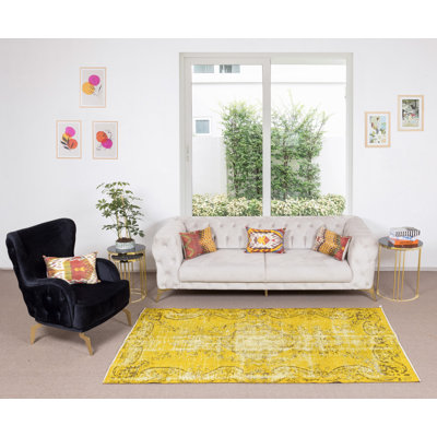 Tapis turc en laine fabriqué à la main jaune 4,8 x 8 pi pour décor de maison et de bureau moderne
