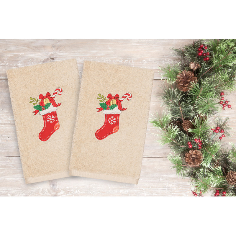 Débarbouillette de Noël brodée en coton de luxe, Sable