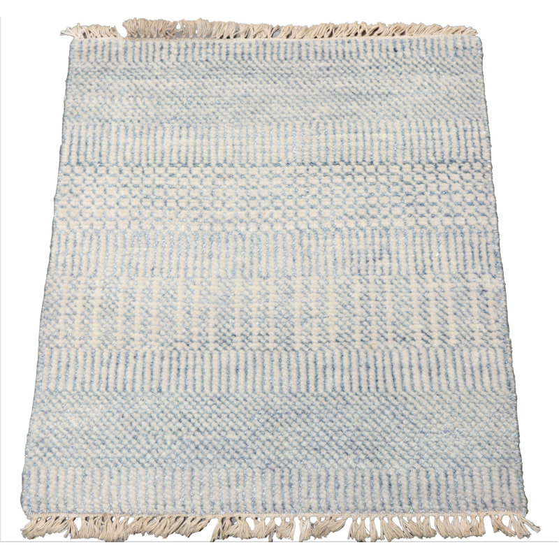 2'x2' Ivory Tibetan Modern Wool and  Silk Oriental Rug