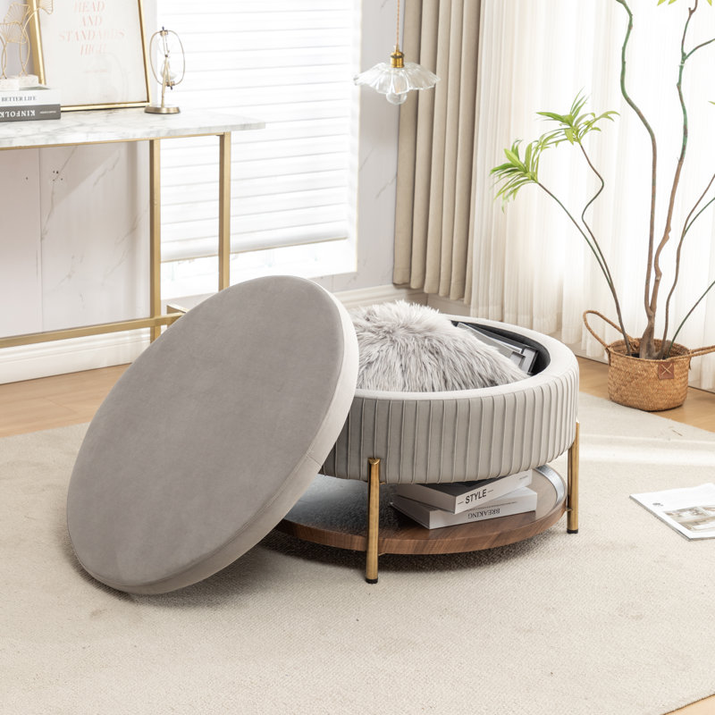Repose-pieds rond avec rangement Charyn, Gris