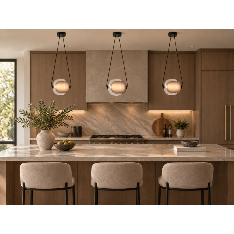 Luminaire suspendu 1 lumière DEL noire avec abat-jour en verre transparent et fumée, Transparent