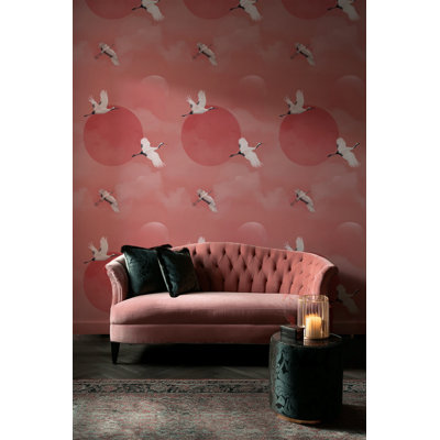 Cranes In Flight Wallpaper Pink And White Peel And Stick Minimal Wall Mural