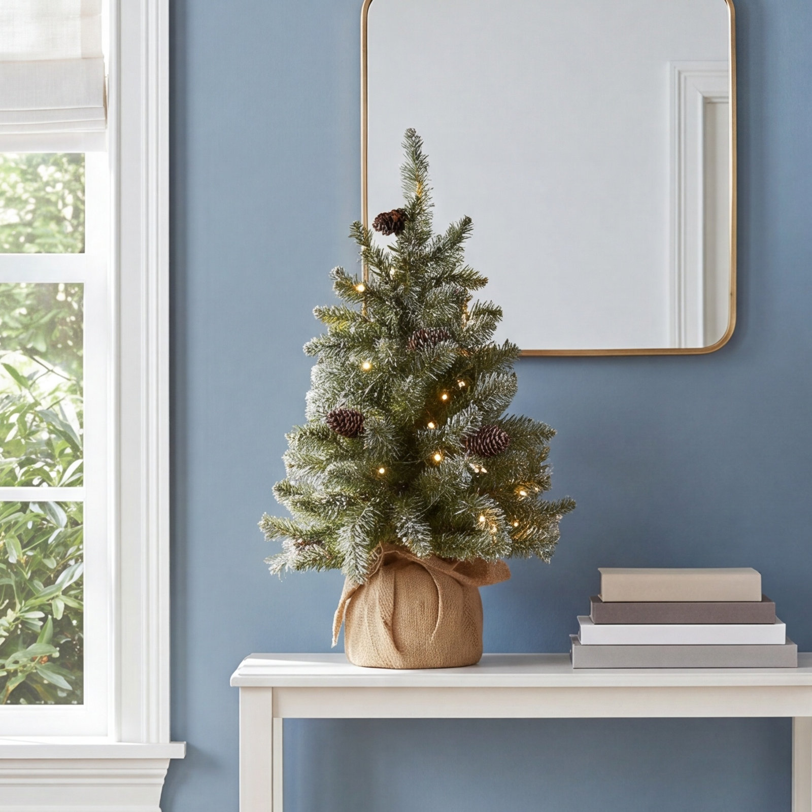 Flocked Fir Tree with LED Lights, 2'