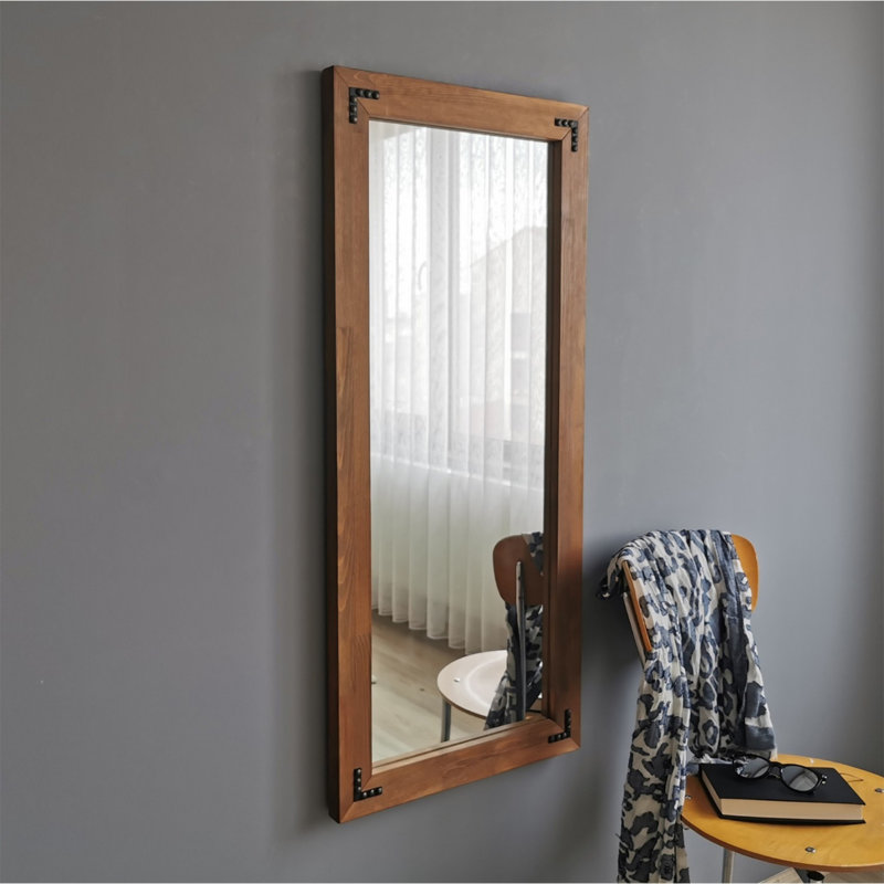 Miroir mural rustique, couleur noyer, 43,3 x 86,6 pouces | 100% bois de pin massif, assemblé, orientation réglable | Parfait pour le vestibule, le salon ou la chambre à coucher, design élégant et fonctionnel