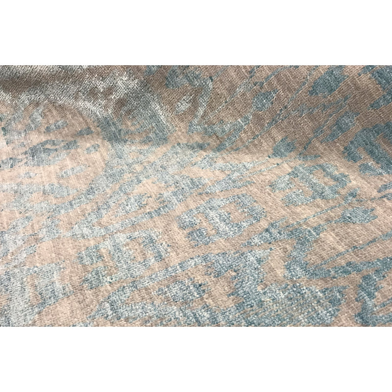 Hand-Knotted High-Quality Silver and Aqua Area Rug