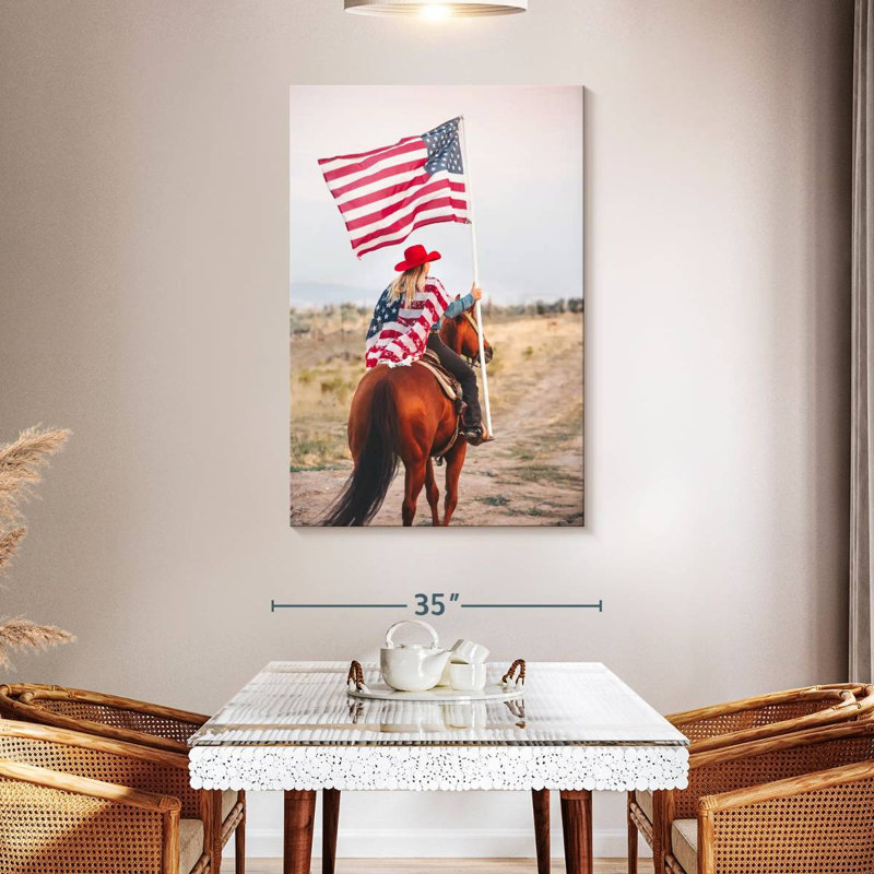 Mehar, patriotique, cow-boy à cheval, H 48 po x l 32 po