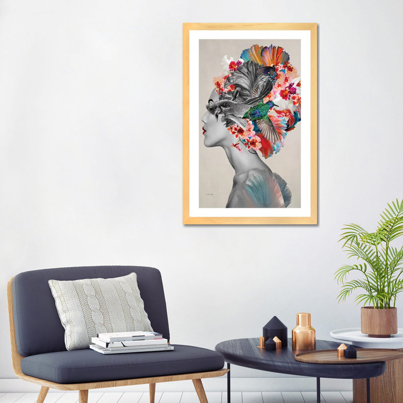 Aretha - par Ana Paula Hoppe, impression, H 32 po x l 24 po x P 1 po, Toile avec cadre en bois beige, Blanc