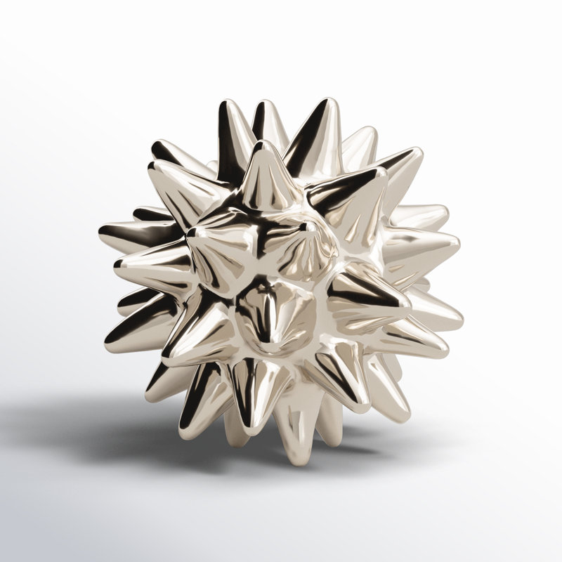 Urchin Shiny Silver Object, 5.5" H x 5.5" W x 5.5" D