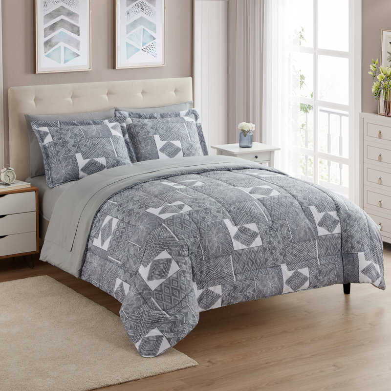 Tulsa King Gray and White Microfiber 7-Piece Comforter Set
