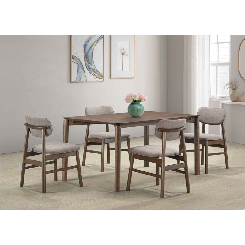 Ensemble de salle à manger en bois massif avec chaises rembourrées Willow, Brun