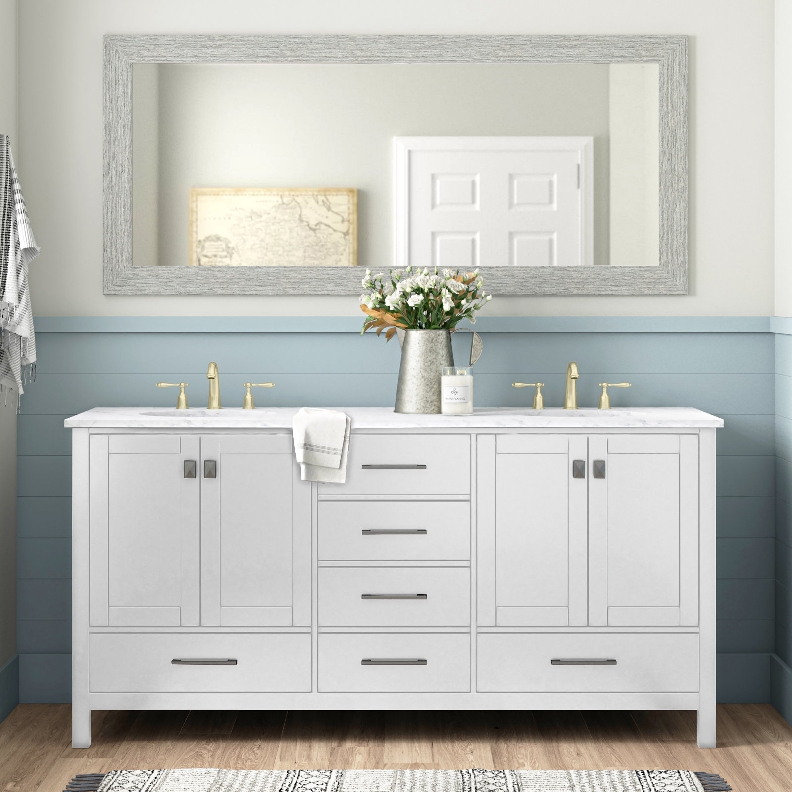 Irene 72'' Double Bathroom Vanity, White, Calacatta Quartz