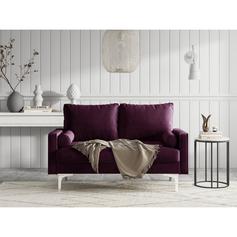 Ensemble de salon à accoudoirs carrés en velours 70 po Maeesha, Velours aubergine