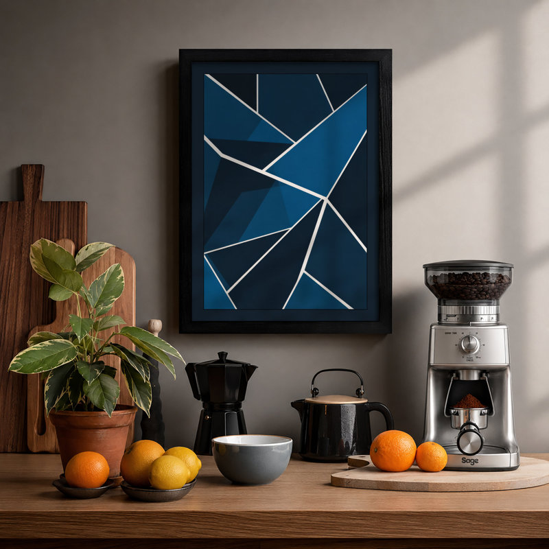 Fractured Blues Geometric - Print, A2 - 59.4 x 42.0 cm, Black