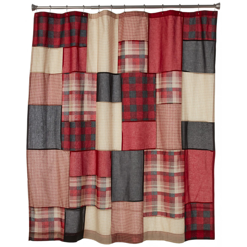 Plaid Cotton Shower Curtain (Tan), Red Plaid