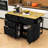 Adda Rustic Storage Kitchen Island Set with Expandable Drop-Leaf Tabletop and 2 Stools-1781461225