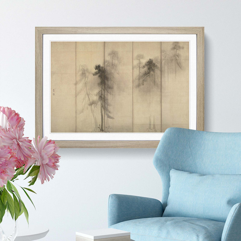 Pine Trees by Hasegawa Tohaku - Framed Print, 27cm H x 36cm W x 2cm D, Oak Framed