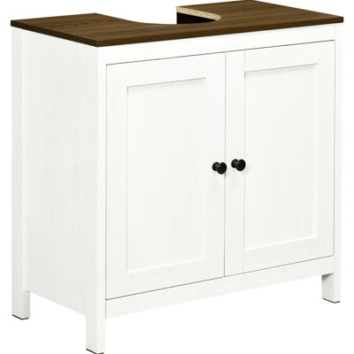 Floor Standing Under Sink Bathroom Table, Adjustable Shelf, Double Doors Data Freestanding Storage Cabinet, Doors, Antique White Interior
