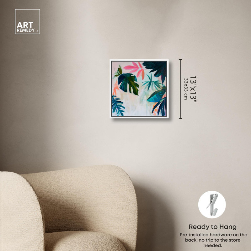 Art Remedy, art tropical brillant sur toile, H 13 po x l 13 po, Cadre flottant blanc