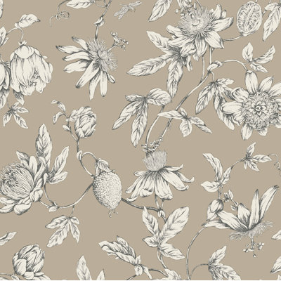 Passion Flower Toile Floral Wallpaper