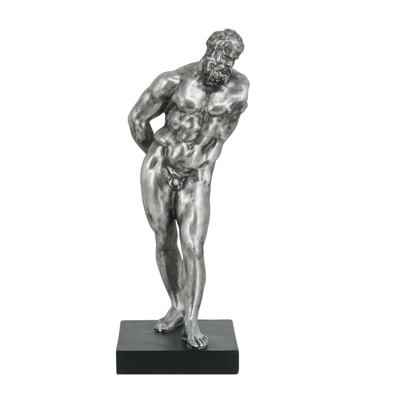 Polyresin Metallic Male Figurine - 6.5" x 6" x 16.5" - Black, Silver