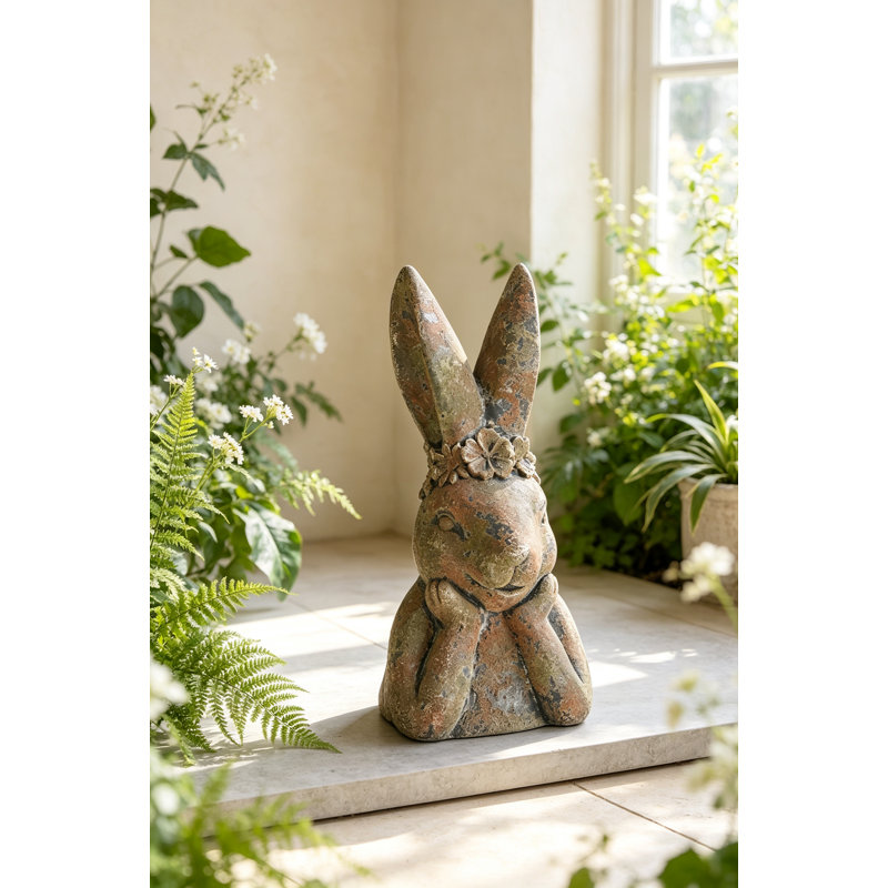Figurine de lapin antique fabriquée à la main avec patine or vert vieilli, parfaite pour la décoration rustique et les cadeaux