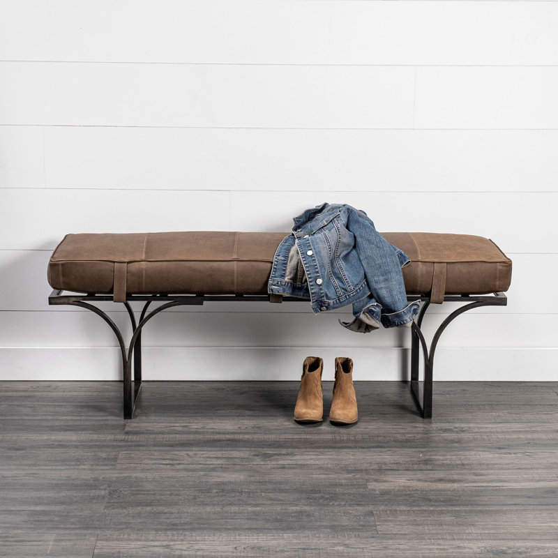 Magnolia Upholstered Bench, Caramel Genuine Leather