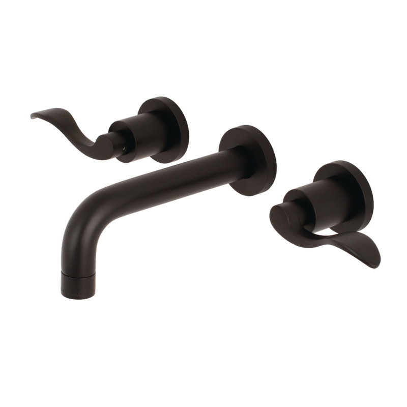 Kingston Brass NuWave Two-Handle 3-Hole Wall Mount Bathroom Faucet, Matte Black