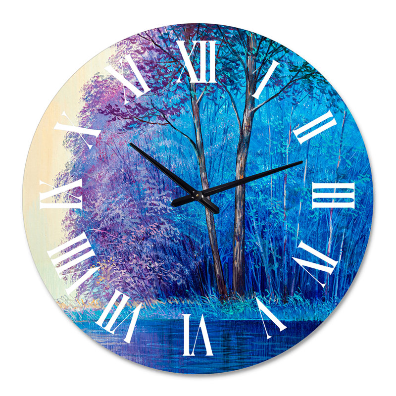 Horloge murale colorée Happy Trees pendant Sunsrise VII, Grand