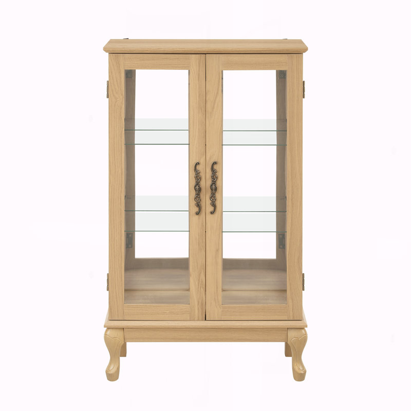 2 Doors Curio Cabinet with Tempered Glass Doors, Oak