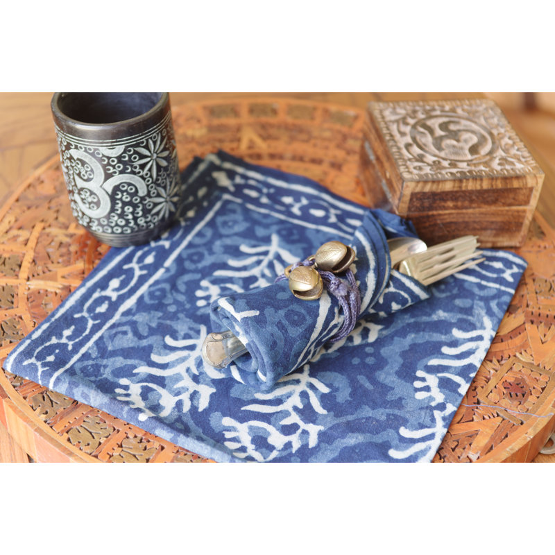 Indigo Dabu Cotton Floral Square Napkin