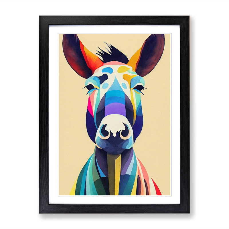 Watercolour Donkey - Picture Frame Print, Black, 34cm H x 25cm W x 2cm D