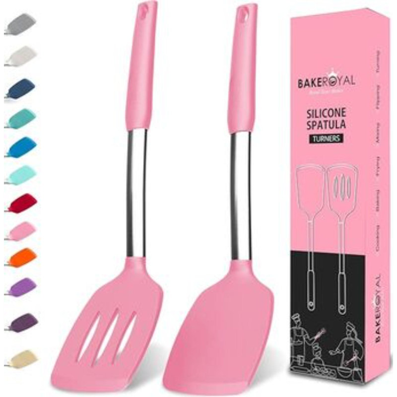 Ensemble de spatules en silicone - Turner Spatules silicone résistant à la chaleur 600 ° F - Spatules en silicone fendues et solides pour la cuisson du poisson, des œufs, des crêpes - ensemble d'ustensiles de cuisine en silicone - brume