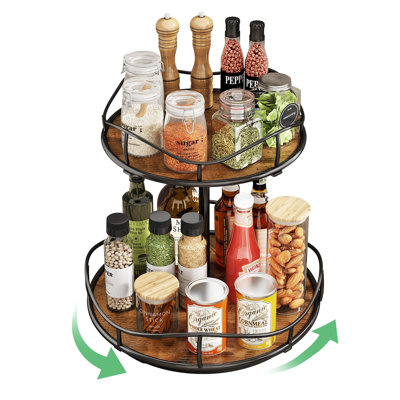 Lazy Susan Organizer Turntable Spice Rack - 2 Tier Wood Rotating Lazy Susan