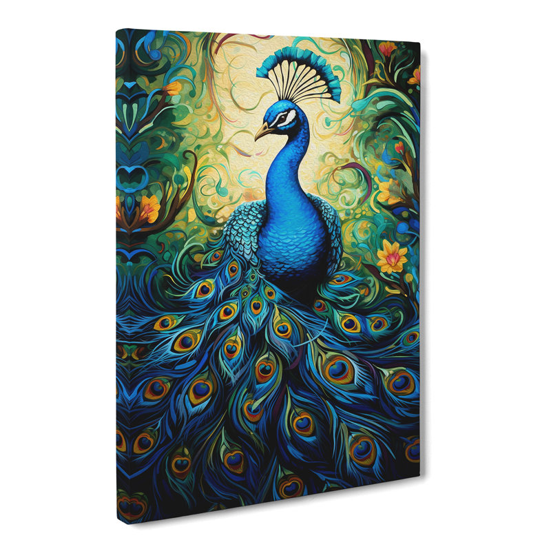Peacock Action Painting No.2 - Wrapped Canvas, 60cm H x 40cm W x 3cm D