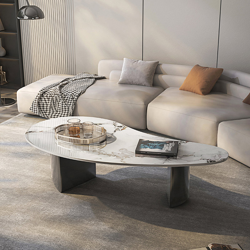 Table basse de salon simple de luxe, Blanc / Gris, H 15,7 po x L 51,2 po x l 23,6 po