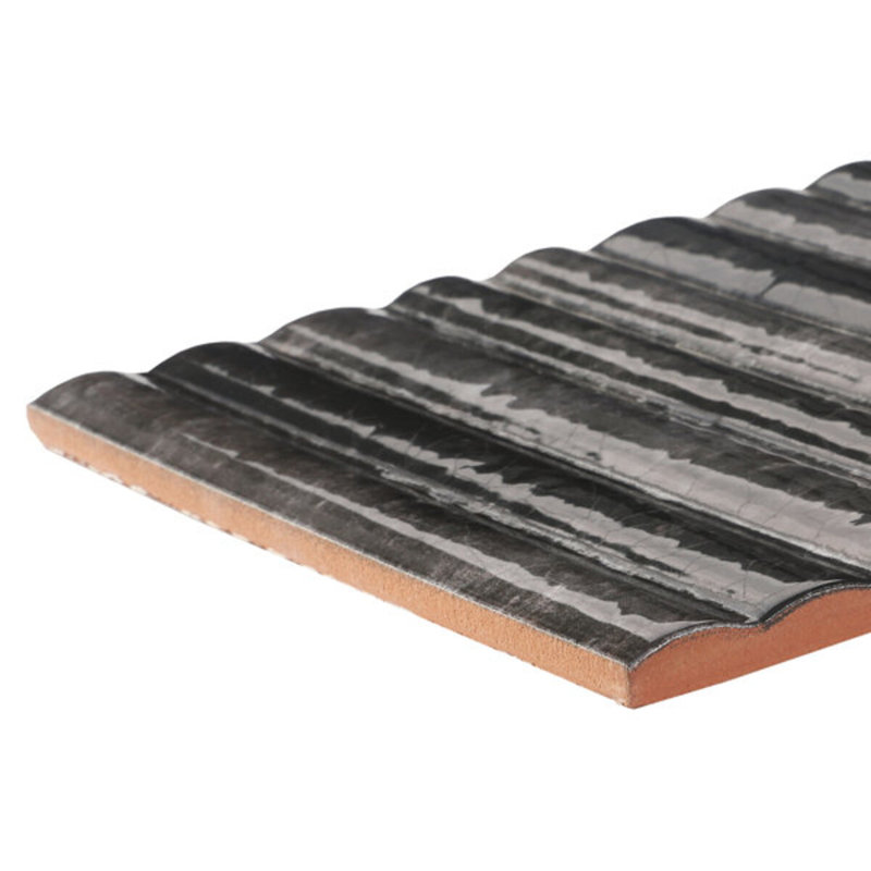 Curve Fluted 6X12 3D Glossy Ceramic Tile, Black