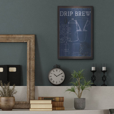 Art mural en métal Williston Forge «Coffee Blueprint 3 Indigo» par Marco Fabiano