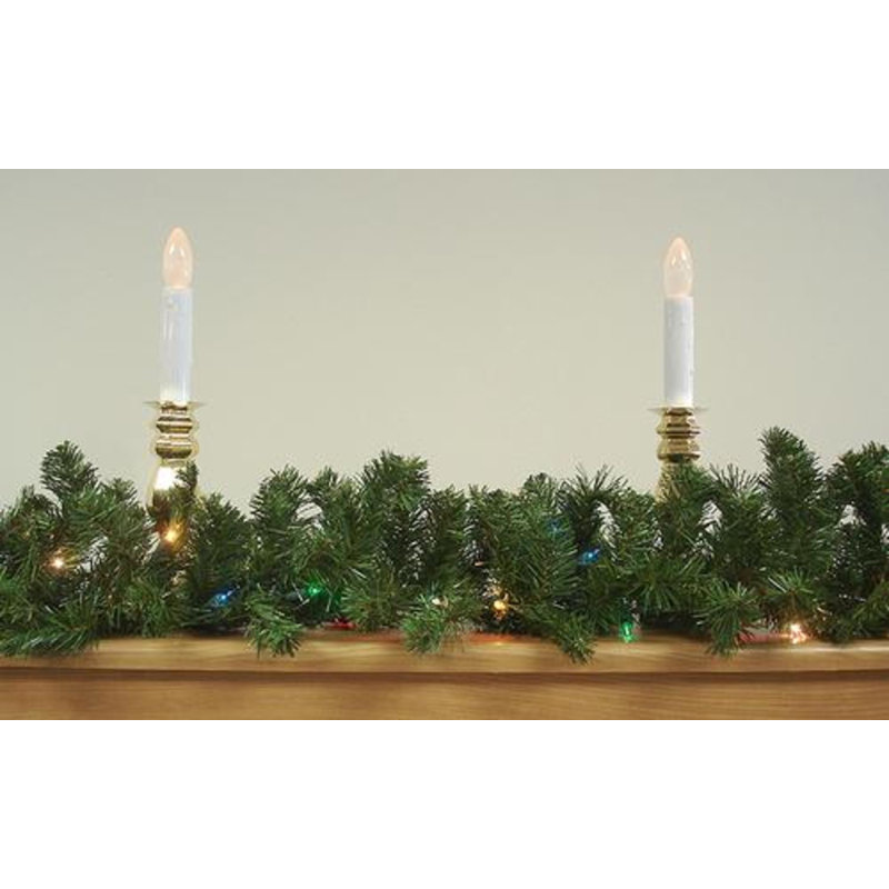 Guirlande de Noël artificielle pré-éclairée en pin canadien, L 9 pi 8 po, Jaune / bleu