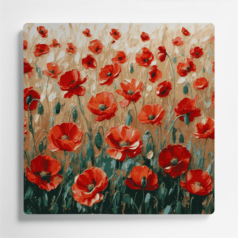 Coquelicots botaniques, art mural en métal brun, H 384 po x l 384 po x P 0,05 po
