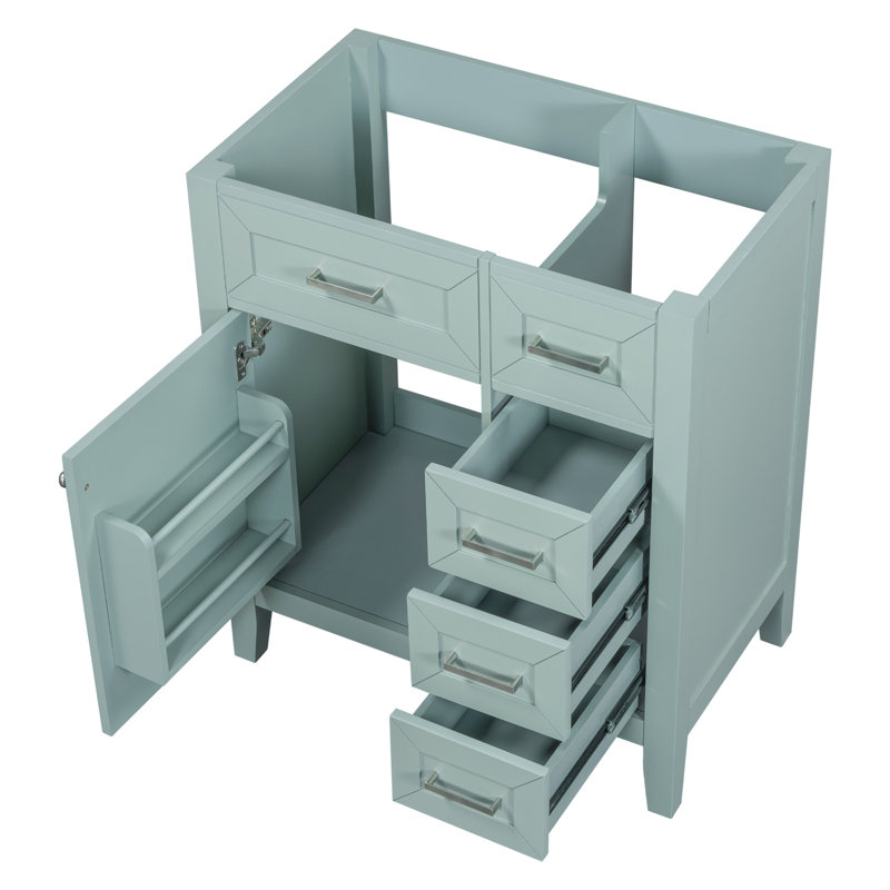 Meuble-lavabo de salle de bain de 30 po sans lavabo. Base de meuble moderne avec tiroirs. Bois massif et finition élégante. Assemblage requis seulement, style caoutchouté, rangement pratique.