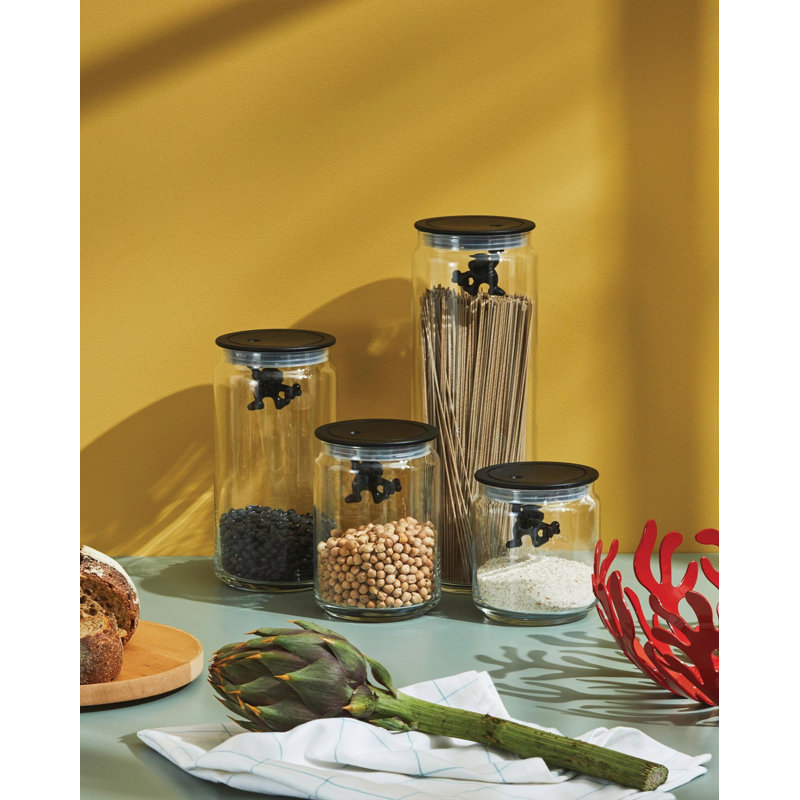 Black Glass Contemporary Airtight Kitchen Jar, 700ml