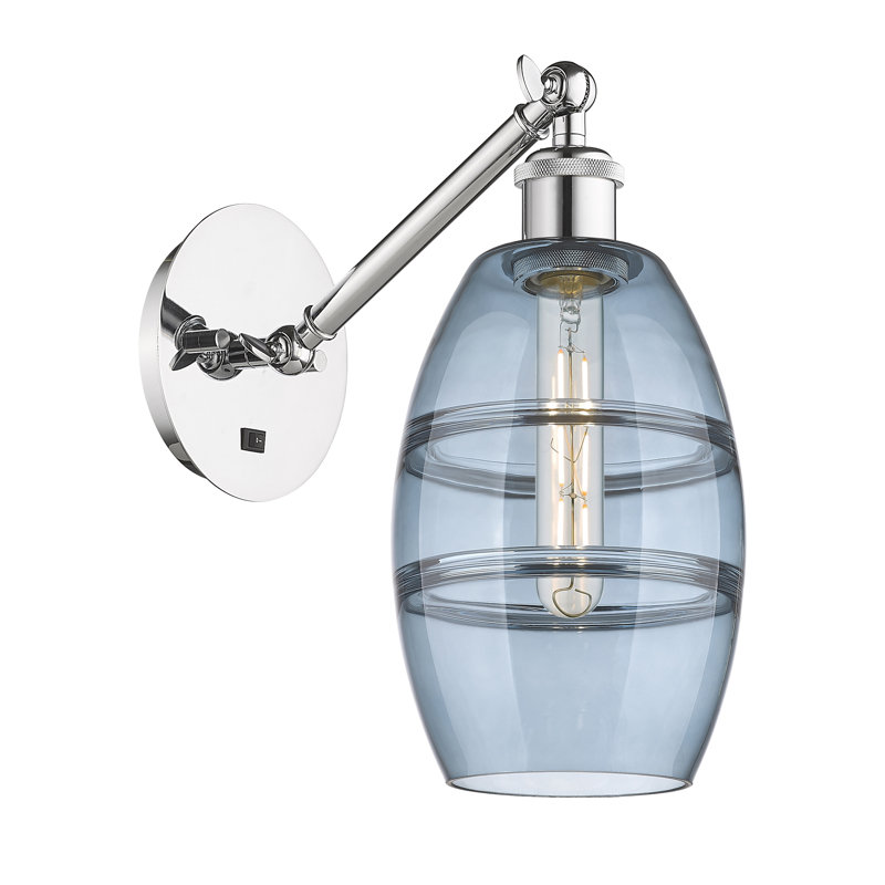 Dundrod Steel Armed Sconce, Polished Chrome, Princess Blue
